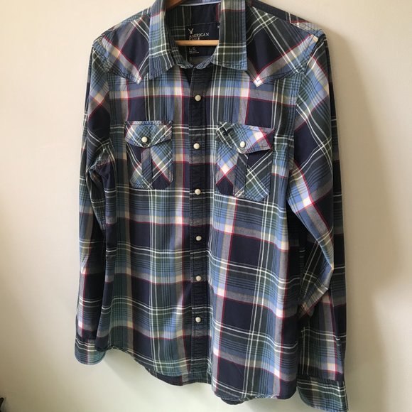 Men's American Eagle Plaid Long Sleeve Button Up Shirt, Size L - Picture 3 of 12